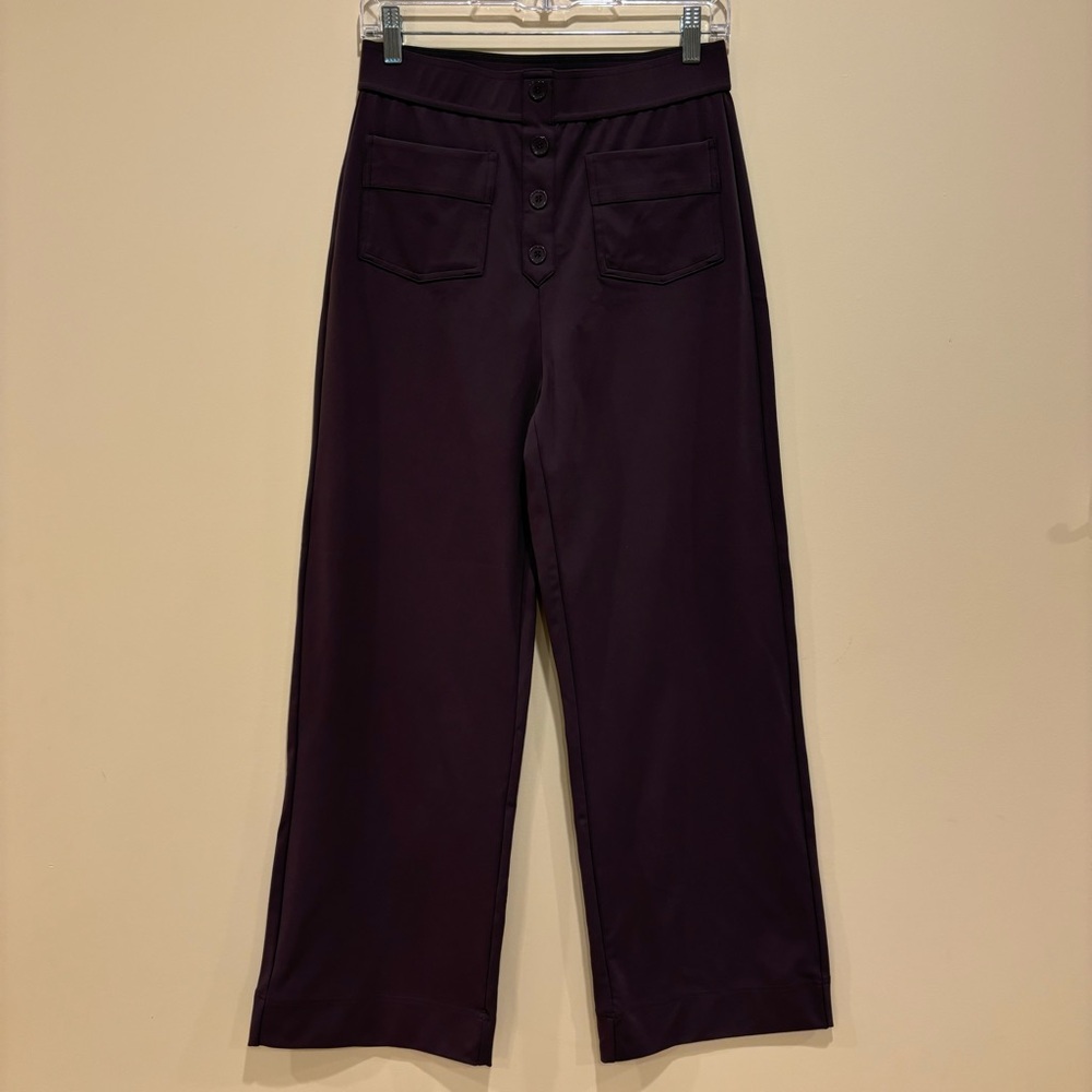 Plum Gray Wide-Leg High-Waisted Pants - Petite M